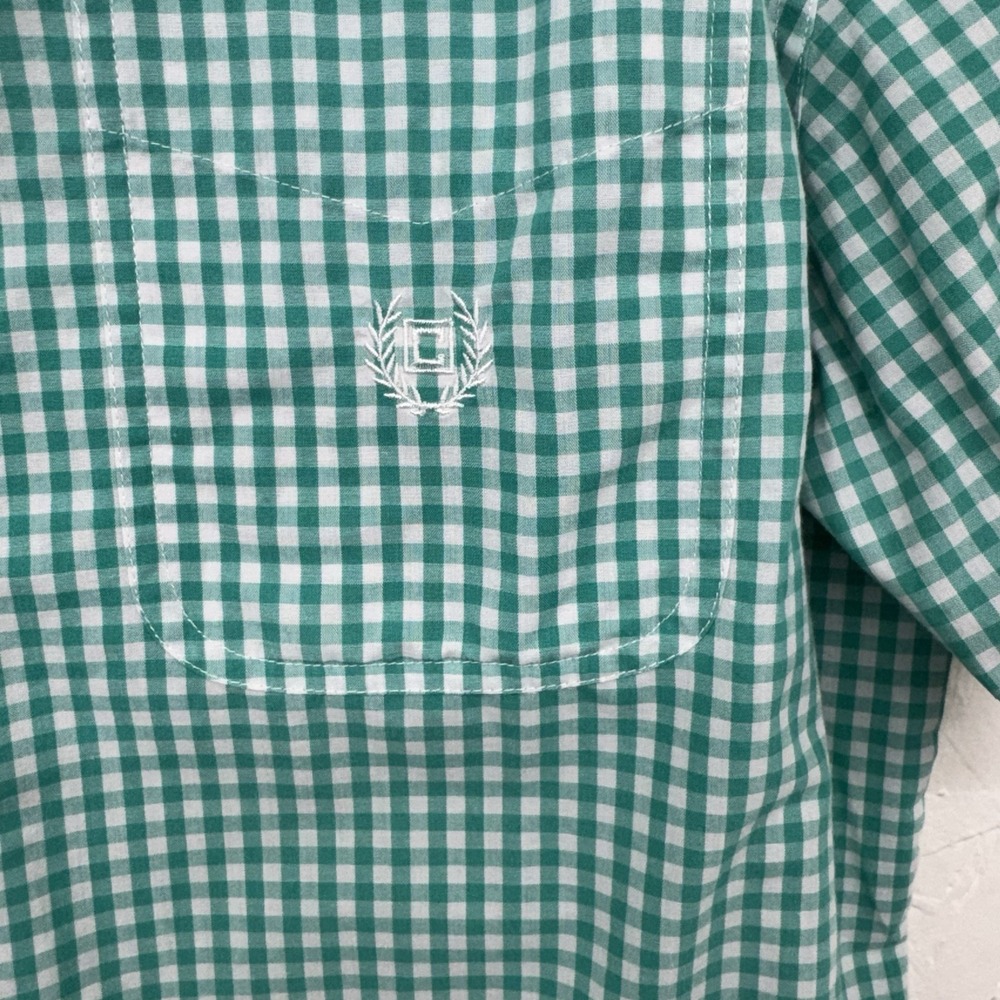 CHAPS SizeL Green Check Cotton Button Front Shirt Short Sleeves Easy Care Pocket - Picture 3 of 5